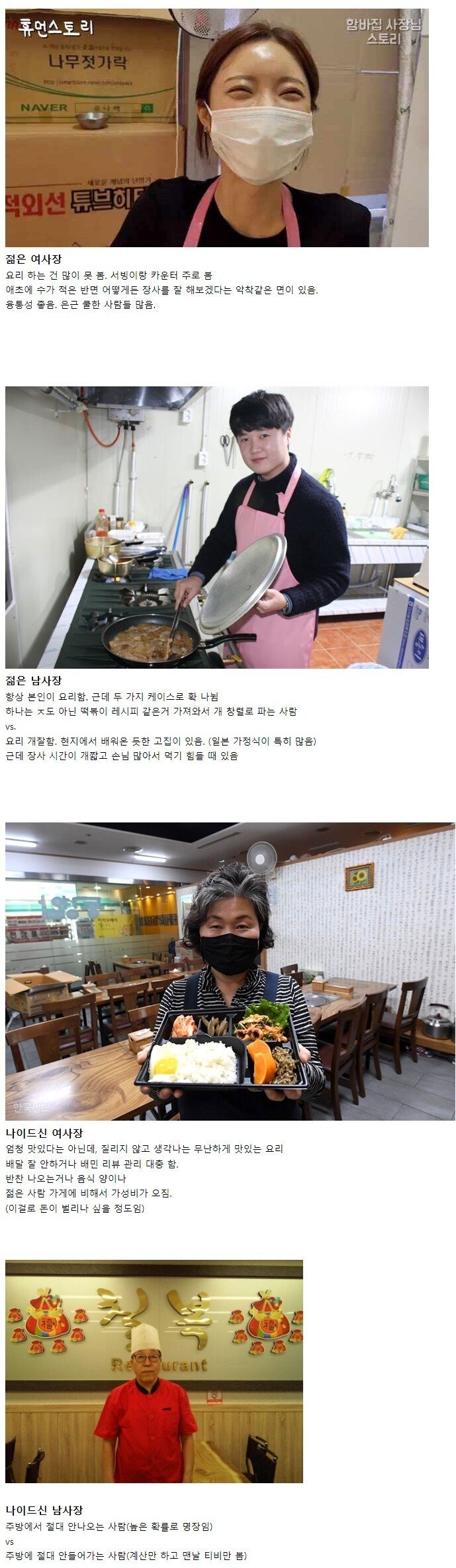 식당 사장 연령별 특징
