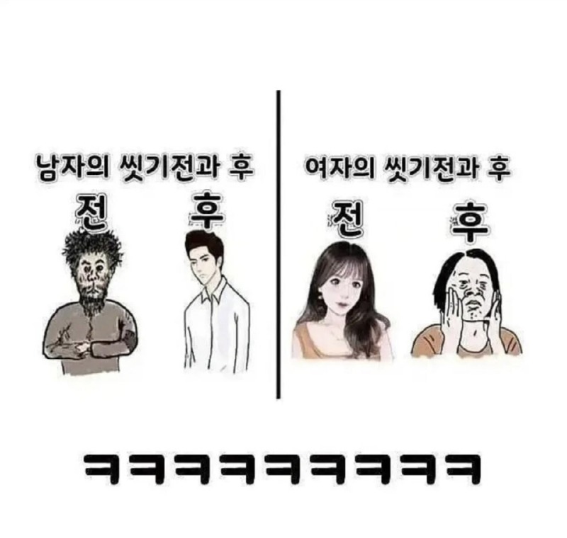 남자와 여자의 씻기 전후 차이.jpg
