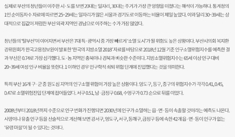 심각한 지방 청년인구 감소