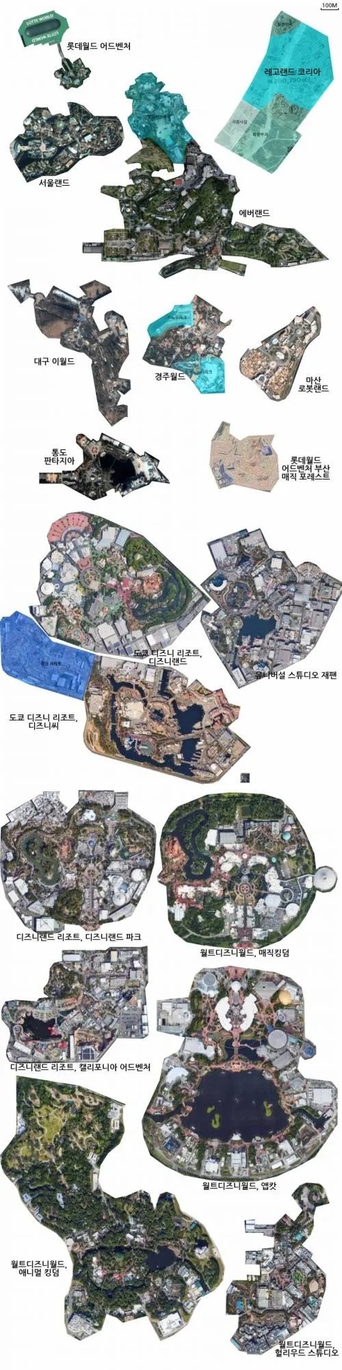 정보) 놀이공원들의 크기