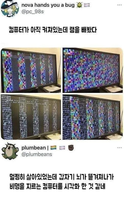 컴퓨터가 켜진채 램을 빼보았다