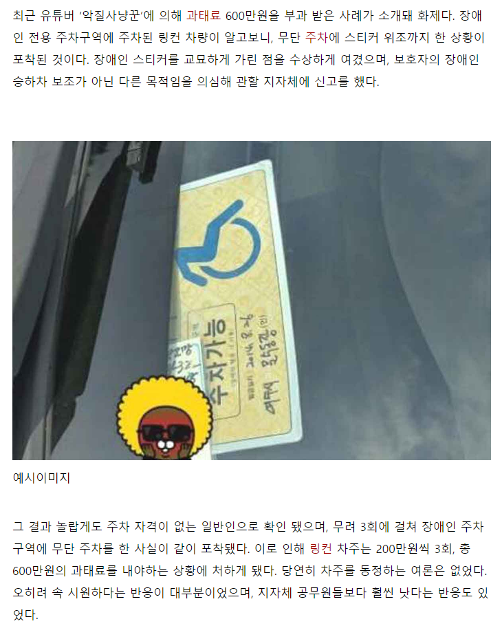 주차비 과태료 600만원 
