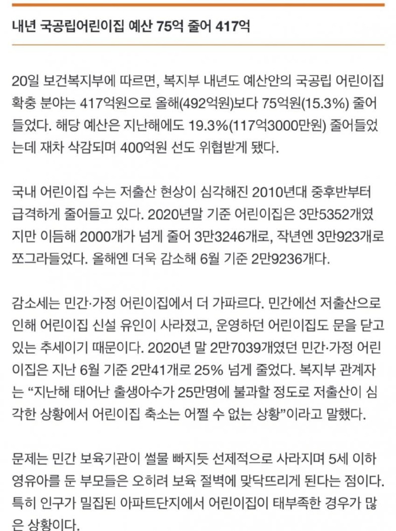 저출산이 심각한 요즘 어린이집 상황 