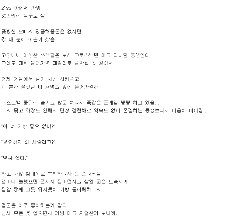 동생한테 가방사준 후기 