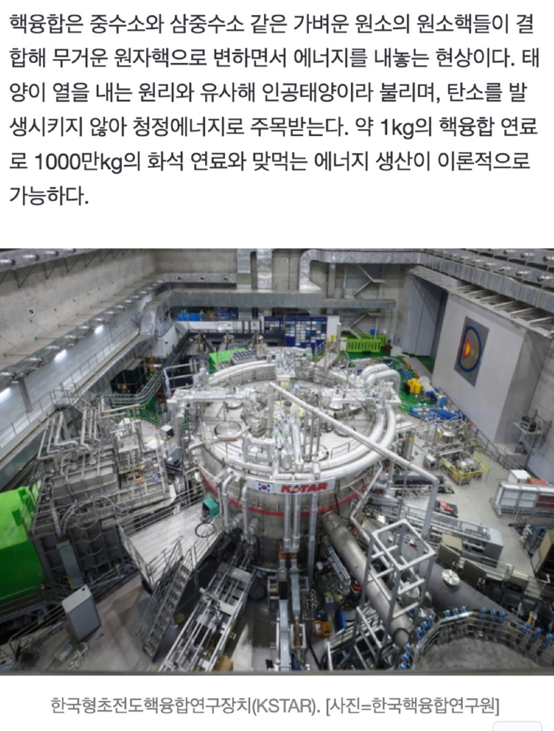 한국의 인공태양 K-star, 1억도씨. 