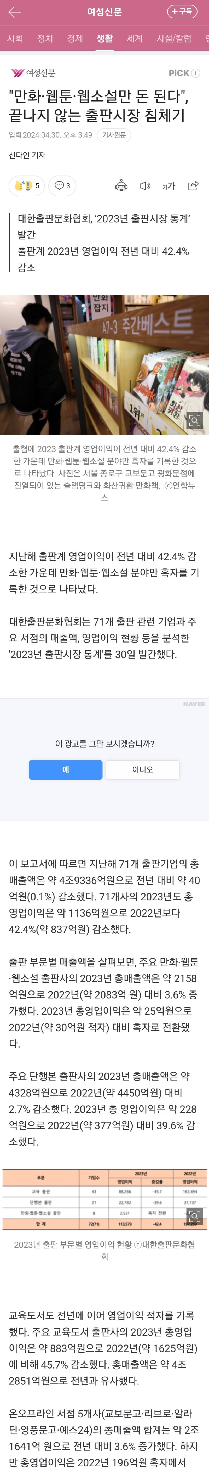"만화·웹툰·웹소설만 돈 된다", 끝나지 않는 출판시장 침체기