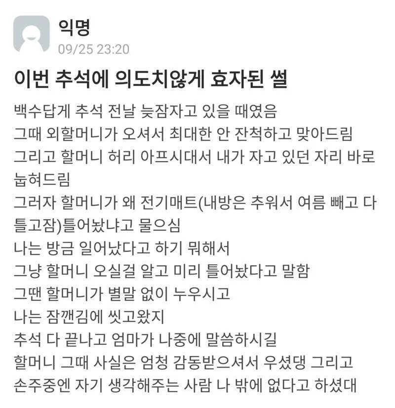 뜻밖의 효자가 된 썰 