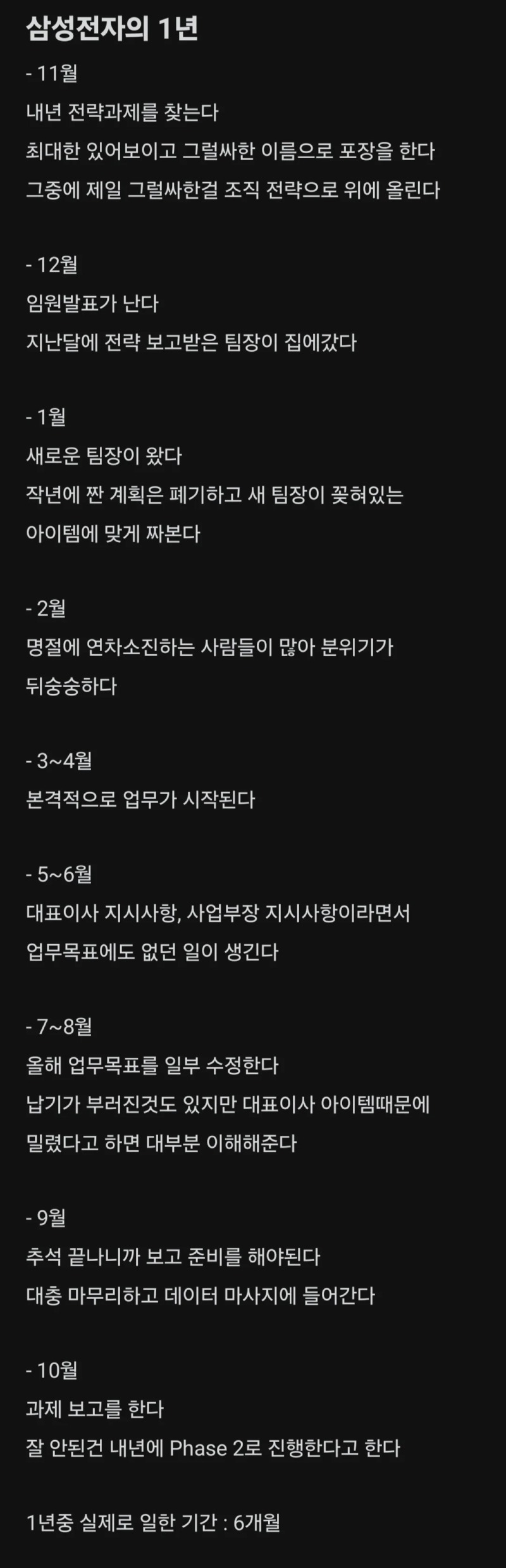 삼성전자의 직원이 느끼는 삼전의 1년 싸이클 