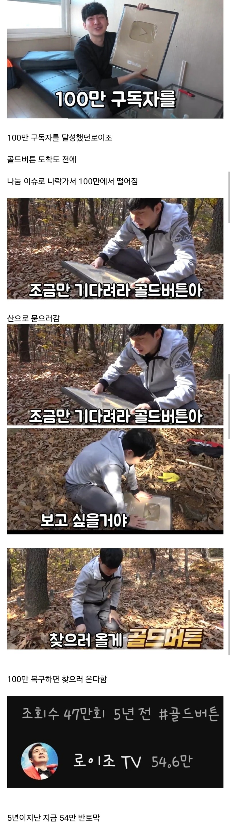 어느 100만 유튜버의 골드 버튼... 
