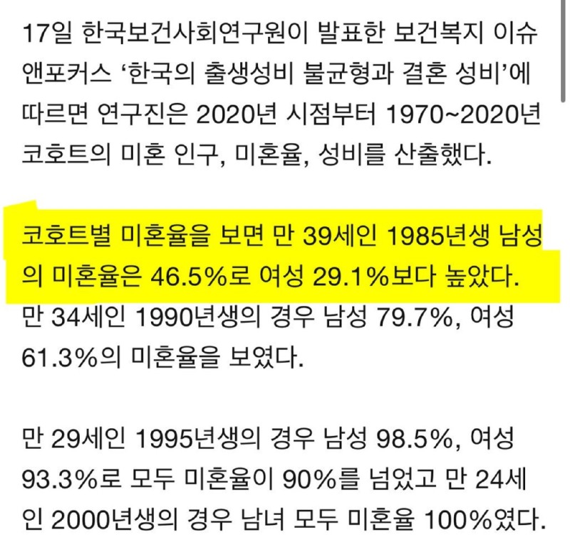 40대 남성, 50%가 미혼... 