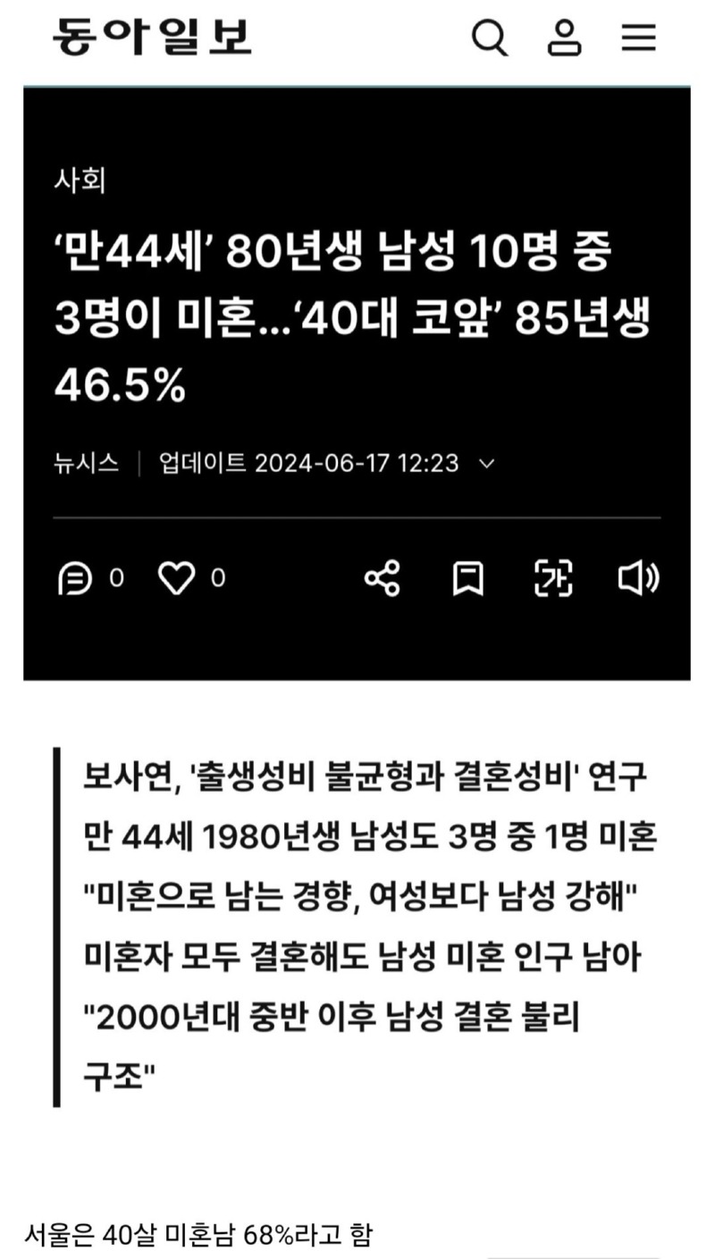 40대 남성, 50%가 미혼... 