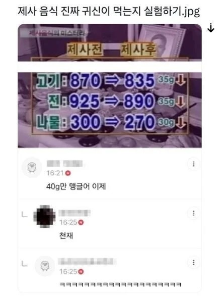 제사 음식 진짜 귀신이 먹는지 실험