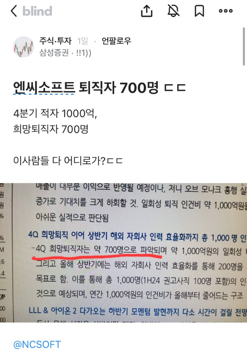 엔씨 소프트, 결국 희망퇴직 실시.. 