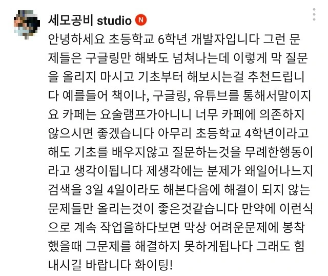 초 6 개발자의 따끔한 한 마디.