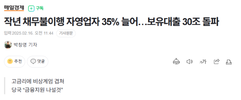 작년 채무불이행 자영업자 35% 늘어…보유대출 30조 돌파