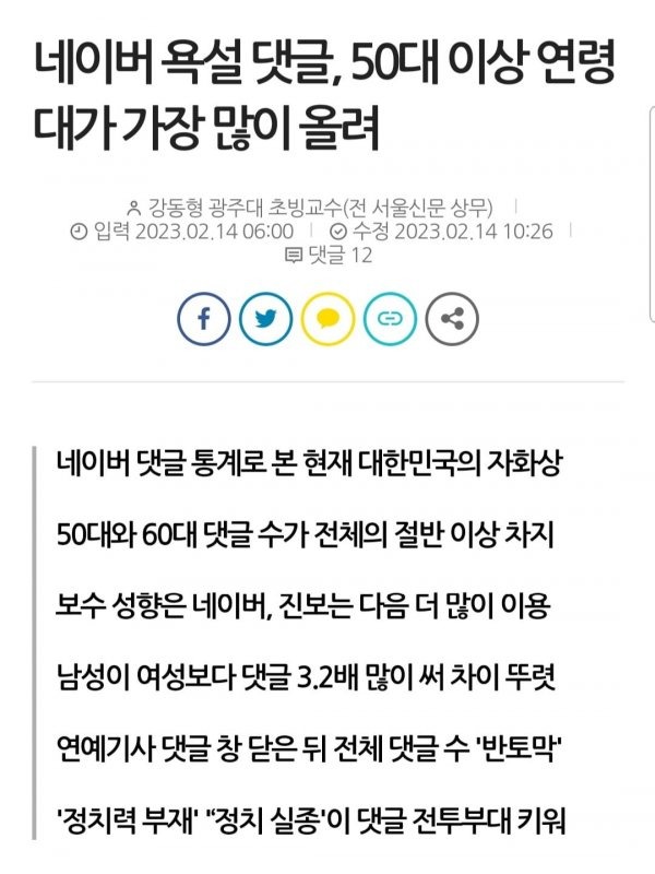 네이버 댓글에 욕을 가장 많이 올리는 연령대. 