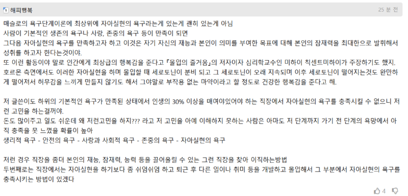 생각보다 많다는 여유로운 회사에서 오는 현타  (자아실현의 욕구)