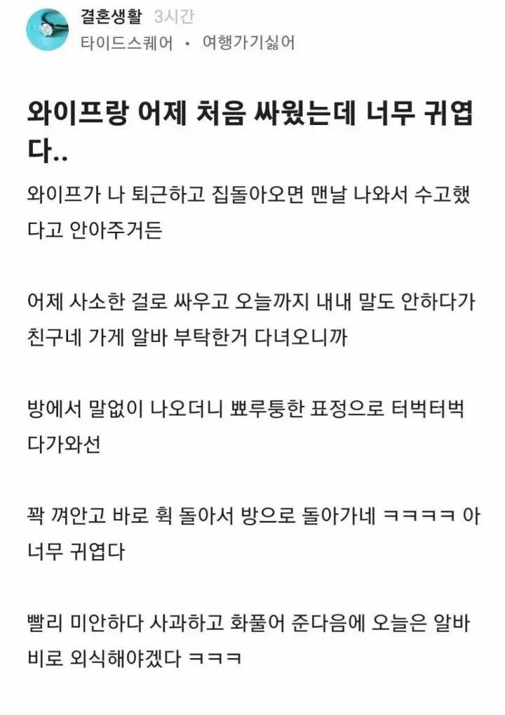 와이프랑 어제 처음 싸웠는데 너무 귀엽다...jpg
