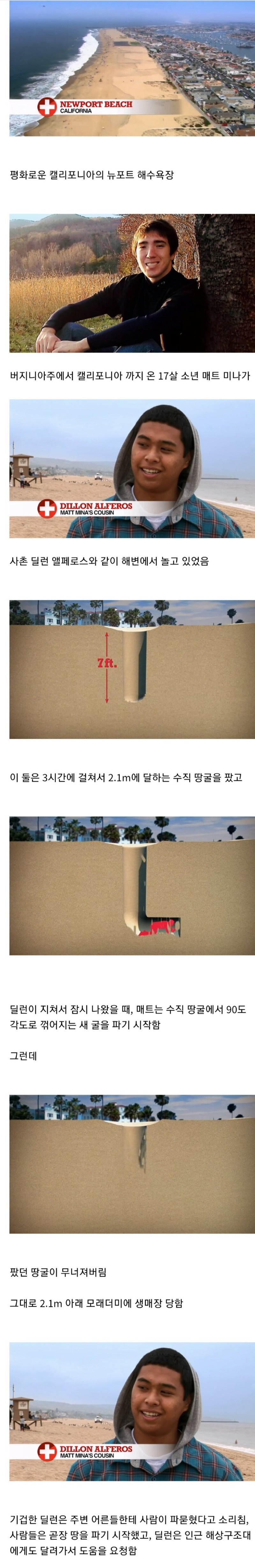  해수욕장에서 땅파다가 생매장된 소년