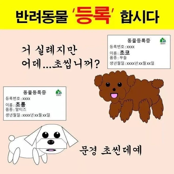 문경시의 반려동물 등록 독려짤