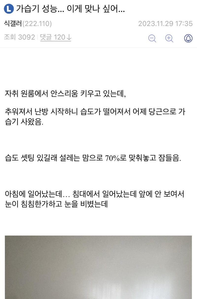 미쳐버린 가습기 성능에 놀란 식물갤러.jpg