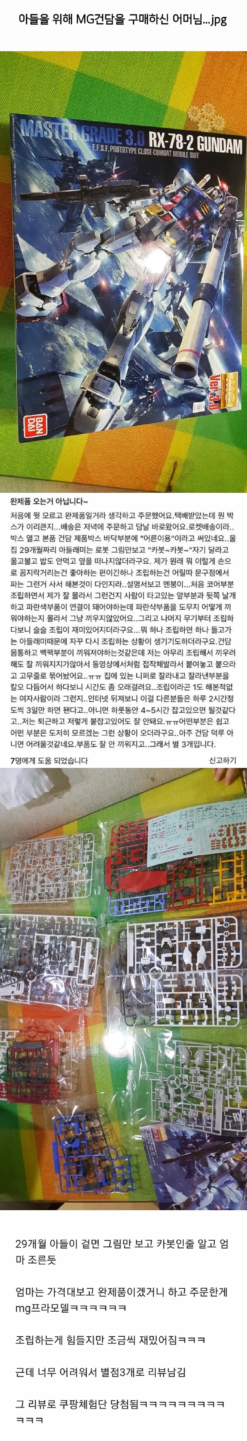 아들을 위해 조립식 건담을 사준 엄마