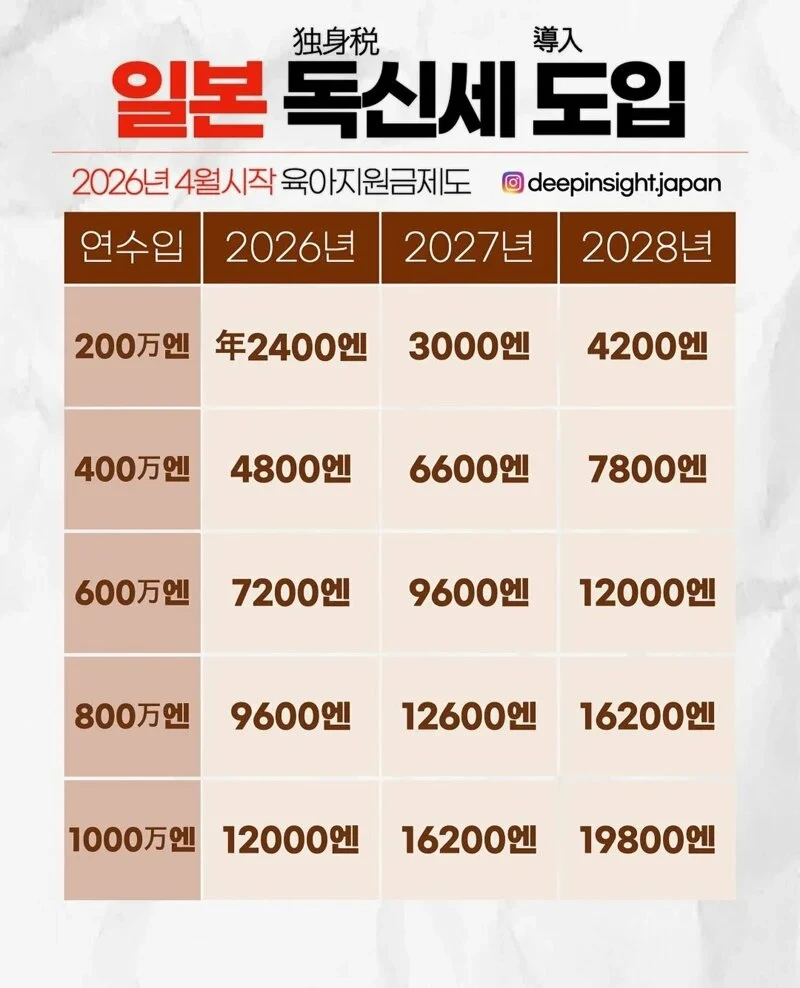 일본, 독신세 도입 
