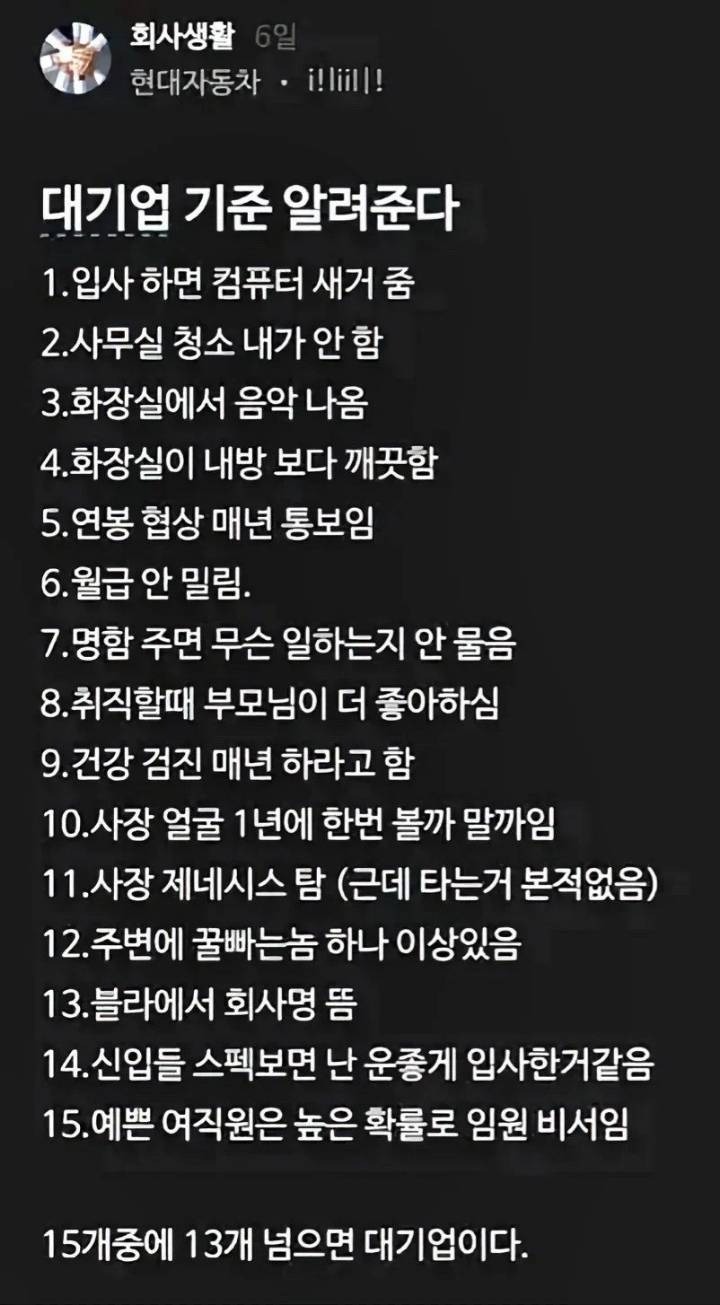 대기업 기준 알려주는 현대차 형님