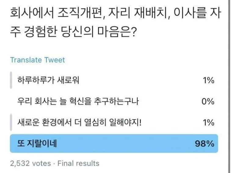 조직개편, 자리재배치, 층간 이사를 경험하는 직장인 심정